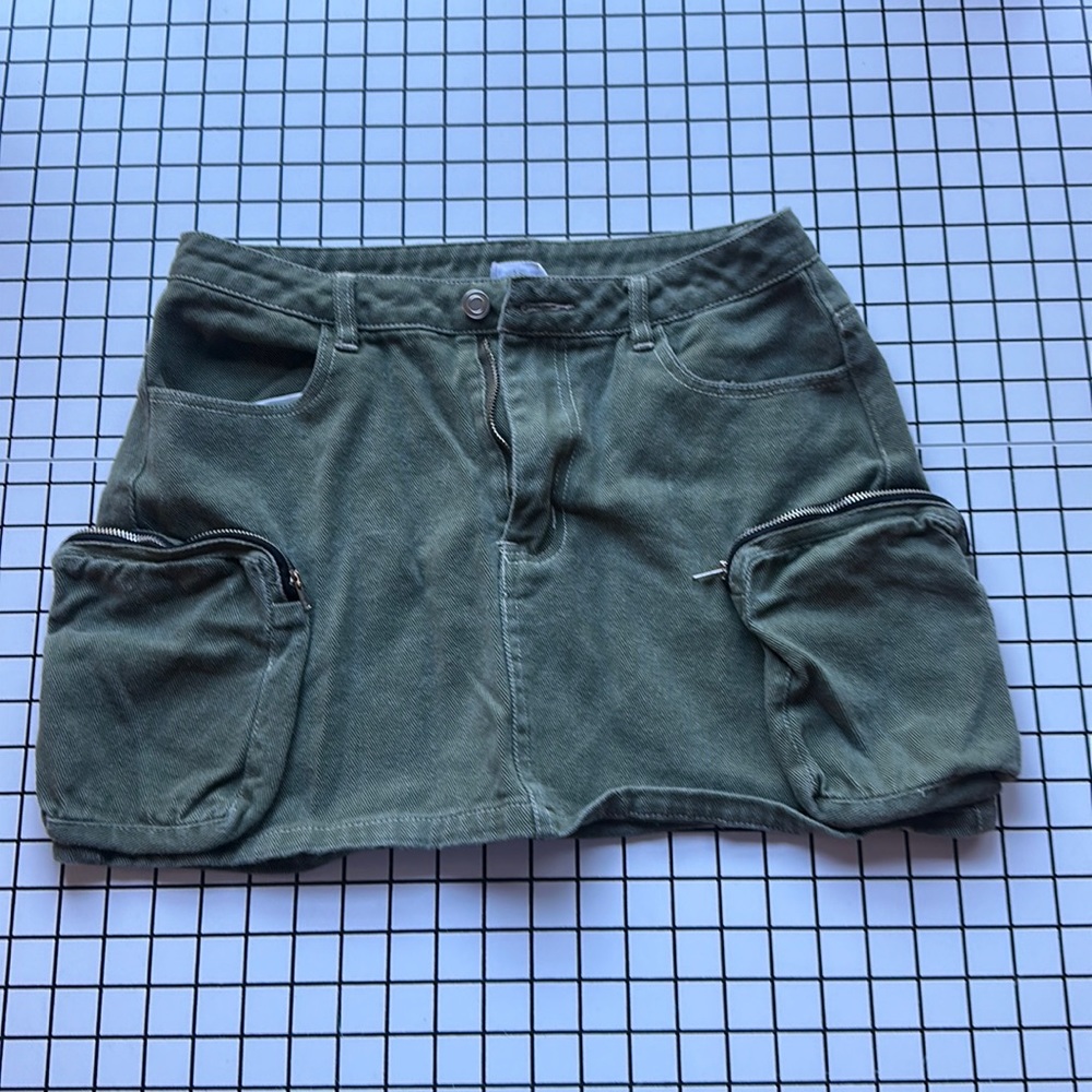 Green Cargo Mini Skirt